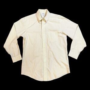 Brooks Brothers Dress Shirt Mens Yellow Blue White Plaid Non-Iron Regent Sz 15.5